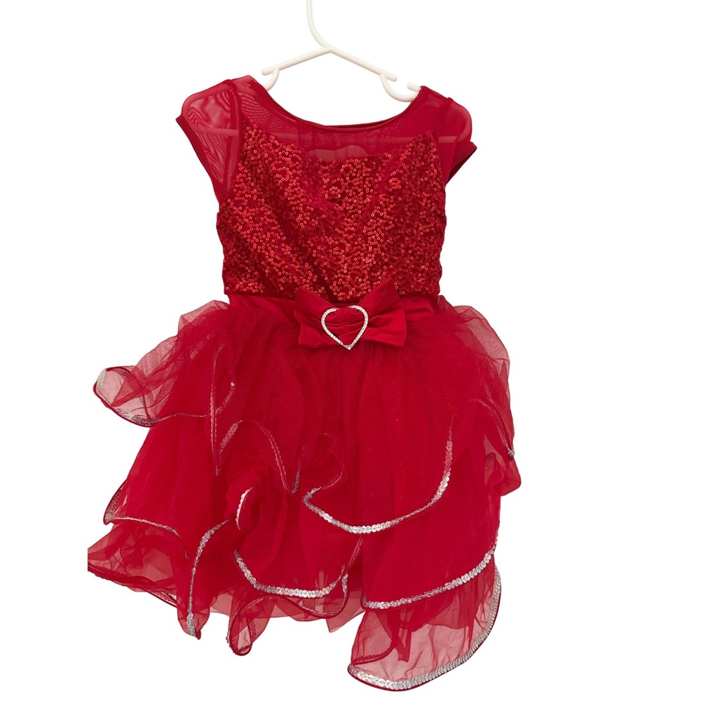 Weissman Red Sequin Tulle Tutu Dance Costume Dress Rhinestone Heart Girls SC